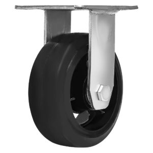 5 Inch Black Rubber ON CAST Iron Non Swivel Caster Wheel Rigid