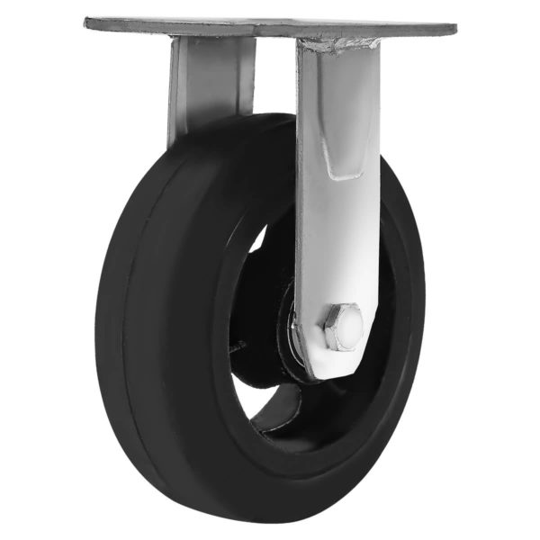 6 Inch Black Rubber ON CAST Iron Non Swivel Caster Wheel Rigid