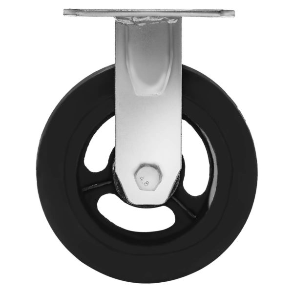 6 Inch Black Rubber ON CAST Iron Non Swivel Caster Wheel Rigid