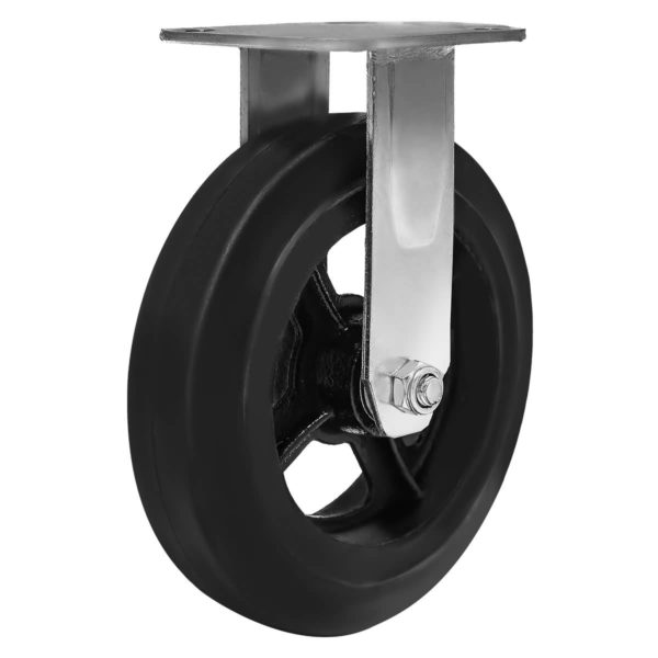8 Inch Black Rubber ON CAST Iron Non Swivel Caster Wheel Rigid