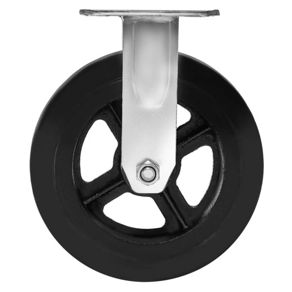 8 Inch Black Rubber ON CAST Iron Non Swivel Caster Wheel Rigid