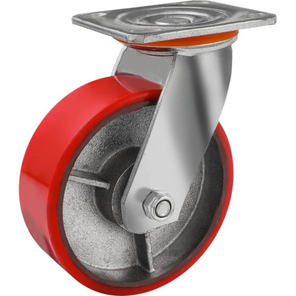 6 inch Red Core Steel PU Swivel Caster Wheel No Brake