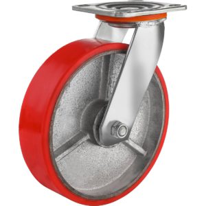 8 inch Red Core Steel PU Swivel Caster Wheel No Brake