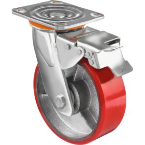 6 inch Red Core Steel PU Swivel Caster Wheel With Brake