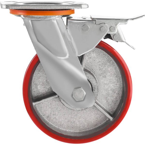 6 inch Red Core Steel PU Swivel Caster Wheel With Brake
