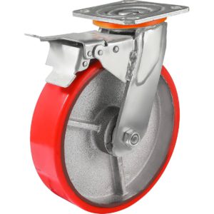 8 inch Red Core Steel PU Swivel Caster Wheel With Brake