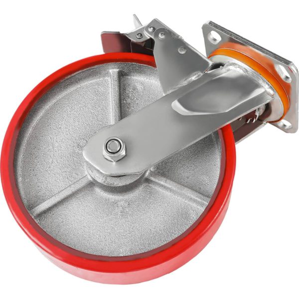 8 inch Red Core Steel PU Swivel Caster Wheel With Brake