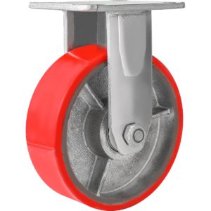 6 inch Red Core Steel PU Non Swivel Caster Wheel Rigid