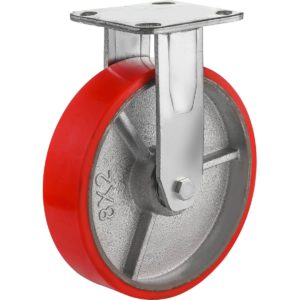 8 inch Red Core Steel PU Non Swivel Caster Wheel Rigid