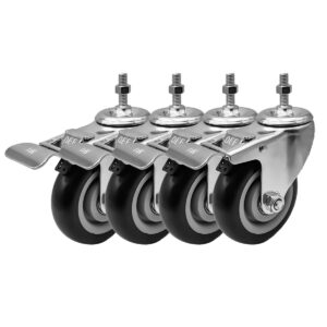 8 Pack 4" Stem Caster Swivel With Front Brake Black Polyurethane Caster Wheels