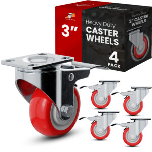 8 Pack Heavy Duty 4-Inch Swivel Casters With Brake – Polyurethane Wheels, 170 Lb Capacity Each